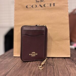 Coach Dark Brown Leather Card Holder and Wallet Set